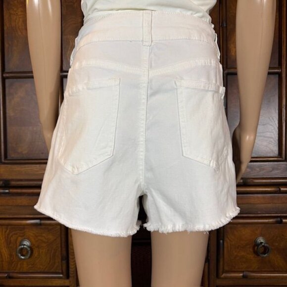 Copper Key White Denim Stretch Cotton Shorts Fringe Fray Hem - Picture 3 of 12